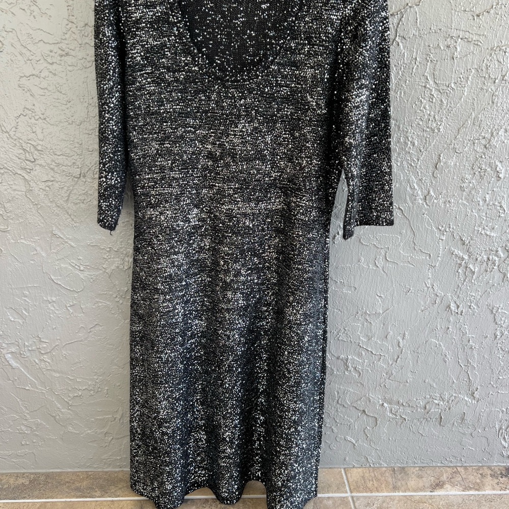 Reba Black and Silver 3/4 Sleeve Midi Sweater Dress - Picture 2 of 8